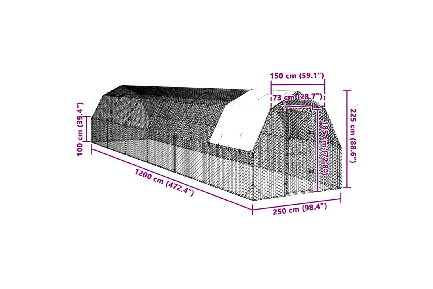 Vidaxl Chicken Run With Roof 25x12x225 M Galvanised Steel-8