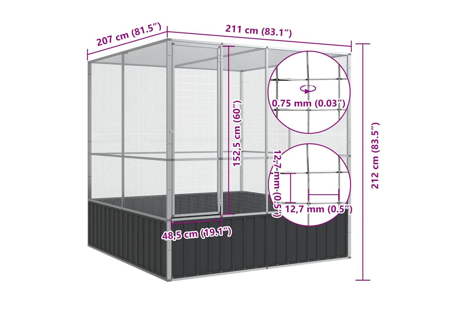 Vidaxl Aviary Silver 211x207x212 Cm Steel-10