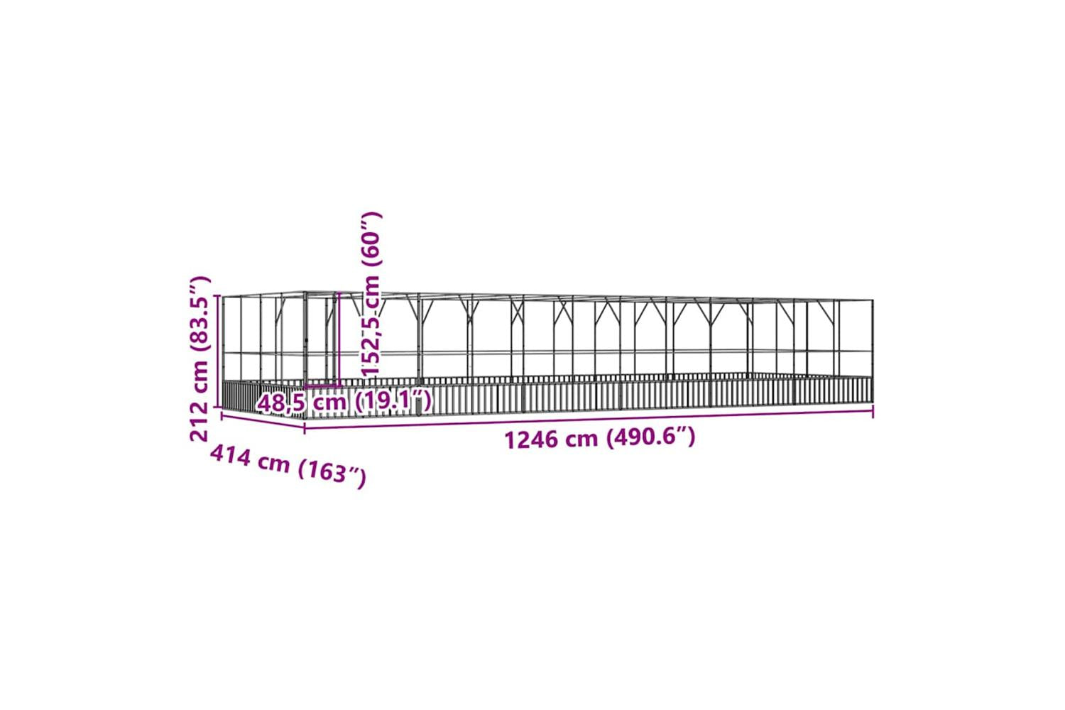 Vidaxl Aviary With Extension Silver 1246x414x212 Cm Steel-8