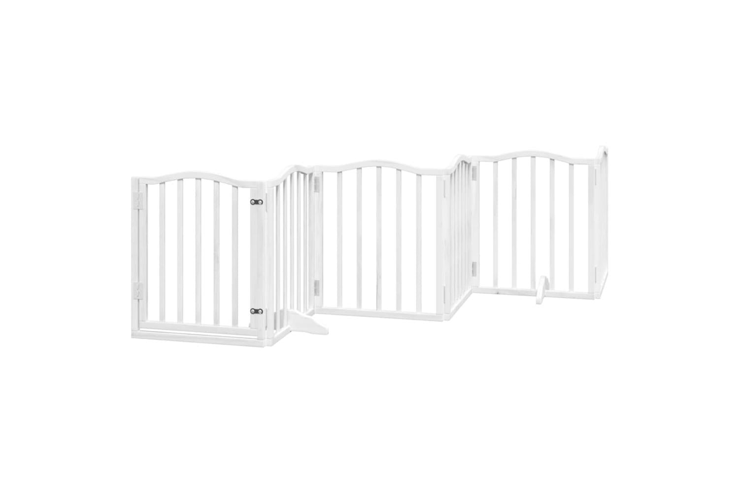 Vidaxl Dog Gate With Door Foldable 6 Panels White 300 Cmpoplar Wood-2