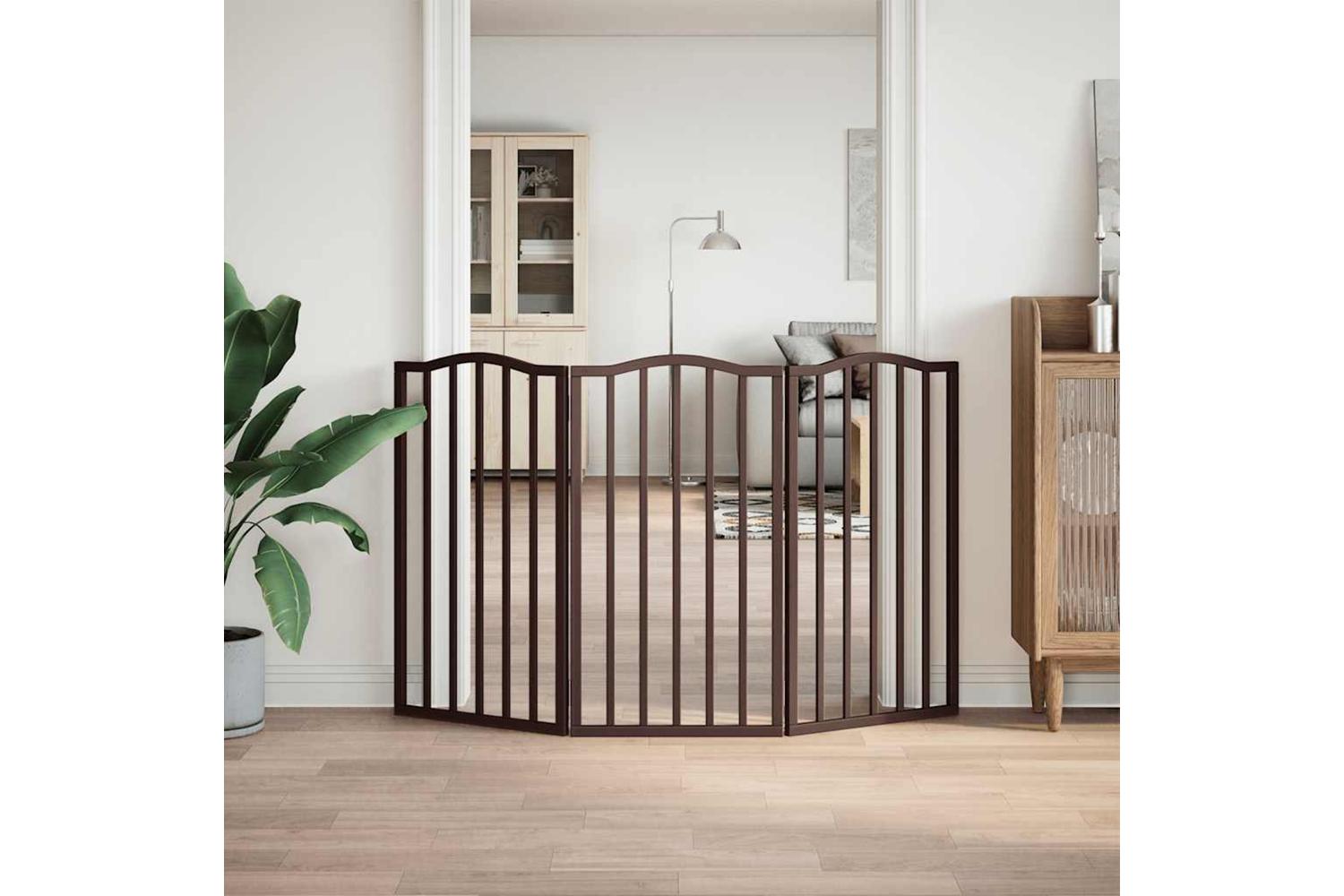 Vidaxl Dog Gate Foldable 3 Panels Brown Oak 150 Cmpoplar Wood-3