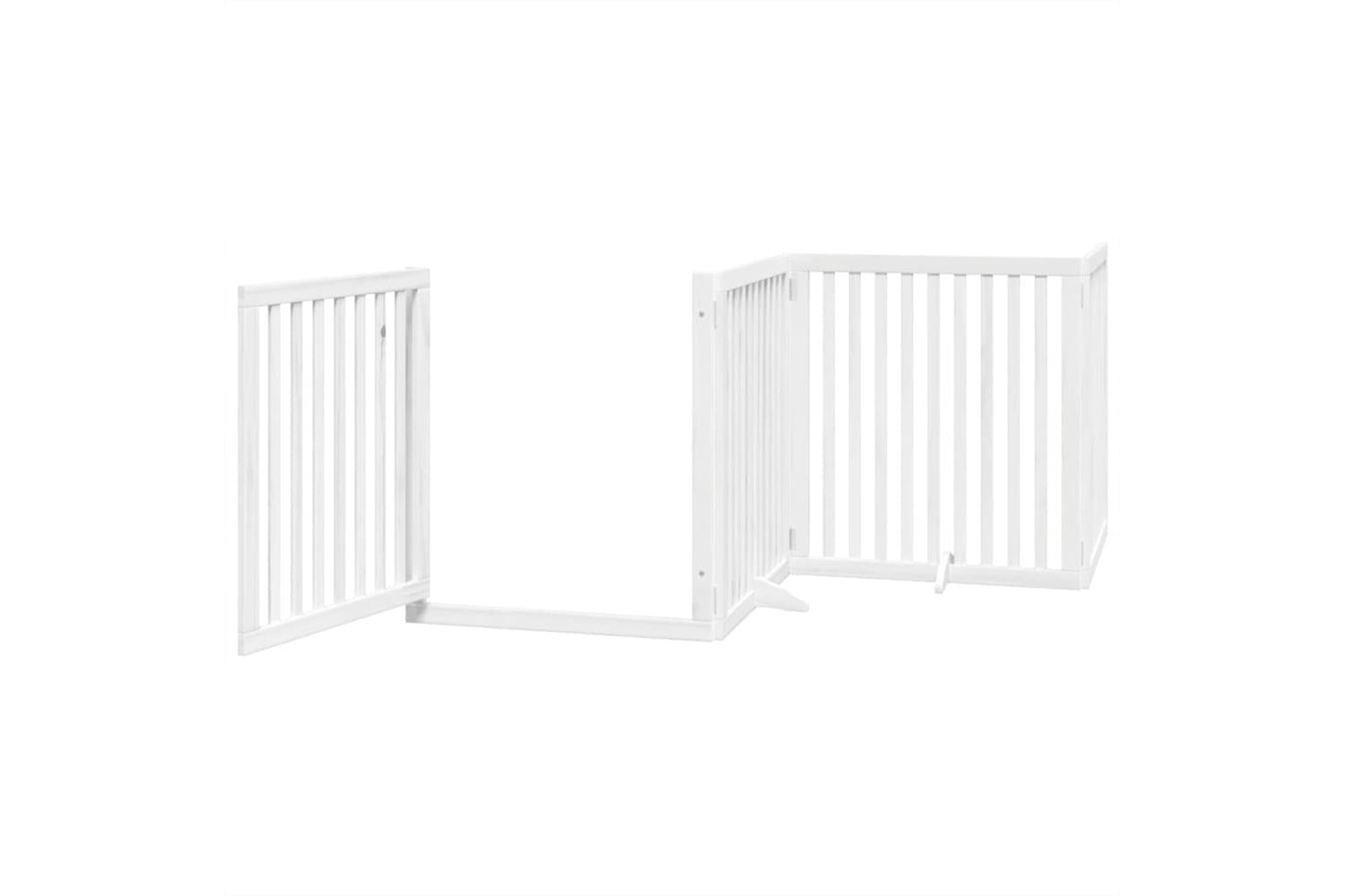 Vidaxl Dog Gate With Door Foldable 4 Panels White 320 Cm Poplar Wood-4