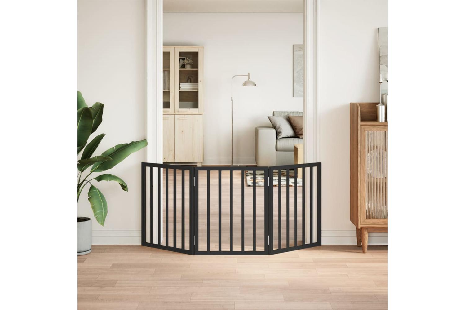 Vidaxl Dog Gate Foldable 3 Panels Black 150 Cm Poplar Wood-3