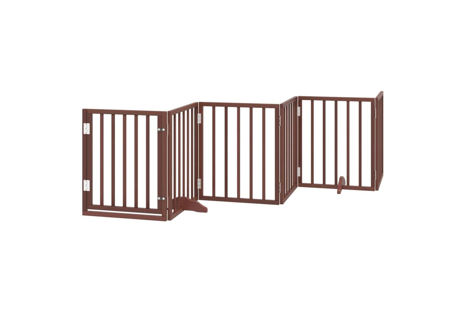 Vidaxl Dog Gate With Door Foldable 6 Panels Brown 300 Cm Poplar Wood-2