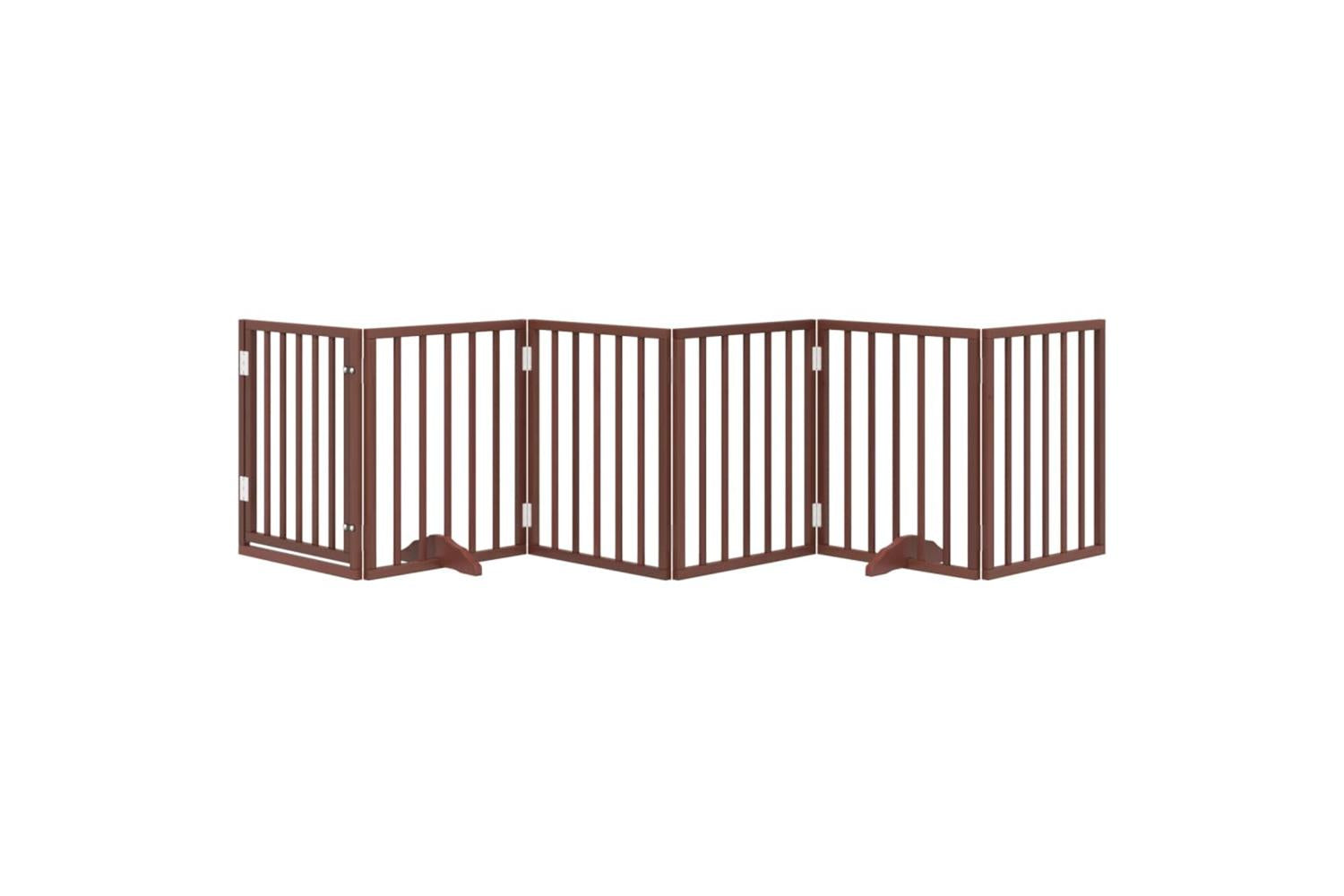 Vidaxl Dog Gate With Door Foldable 6 Panels Brown 300 Cm Poplar Wood-3