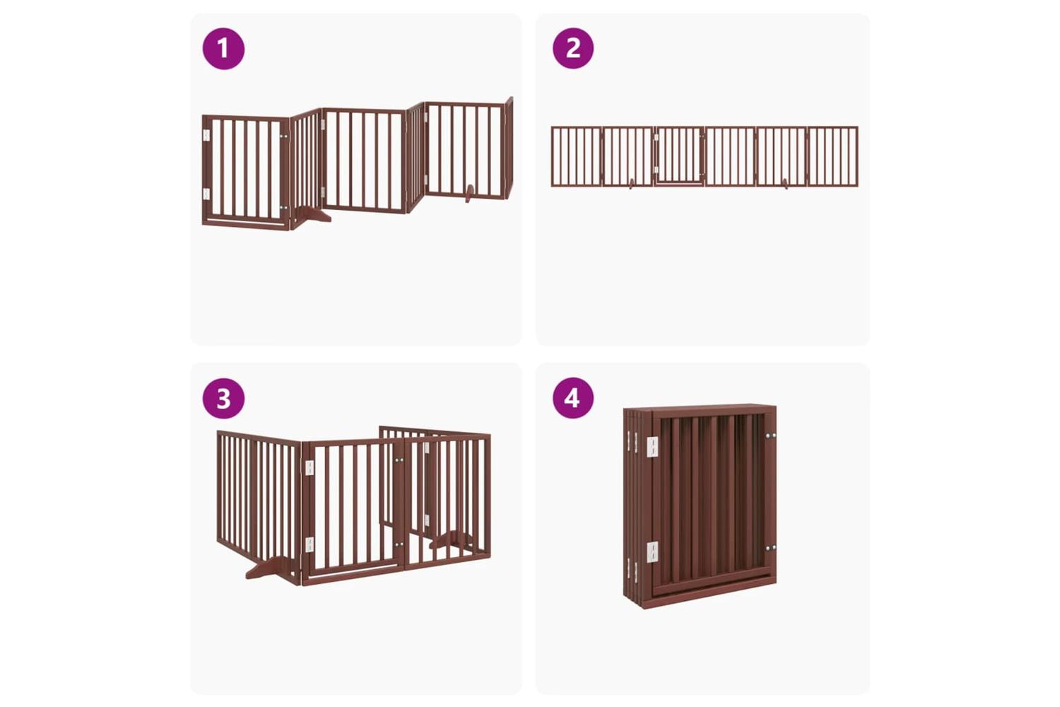 Vidaxl Dog Gate With Door Foldable 6 Panels Brown 300 Cm Poplar Wood-7
