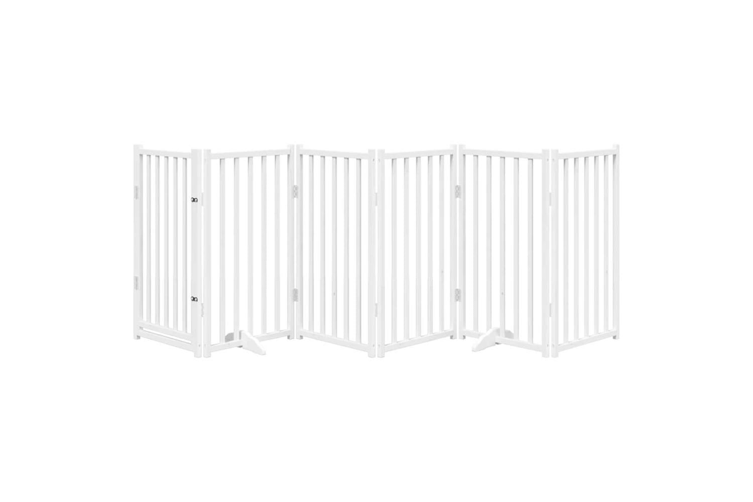 Vidaxl Dog Gate With Door Foldable 6 Panels White 300 Cm Solid Wood Fir-3