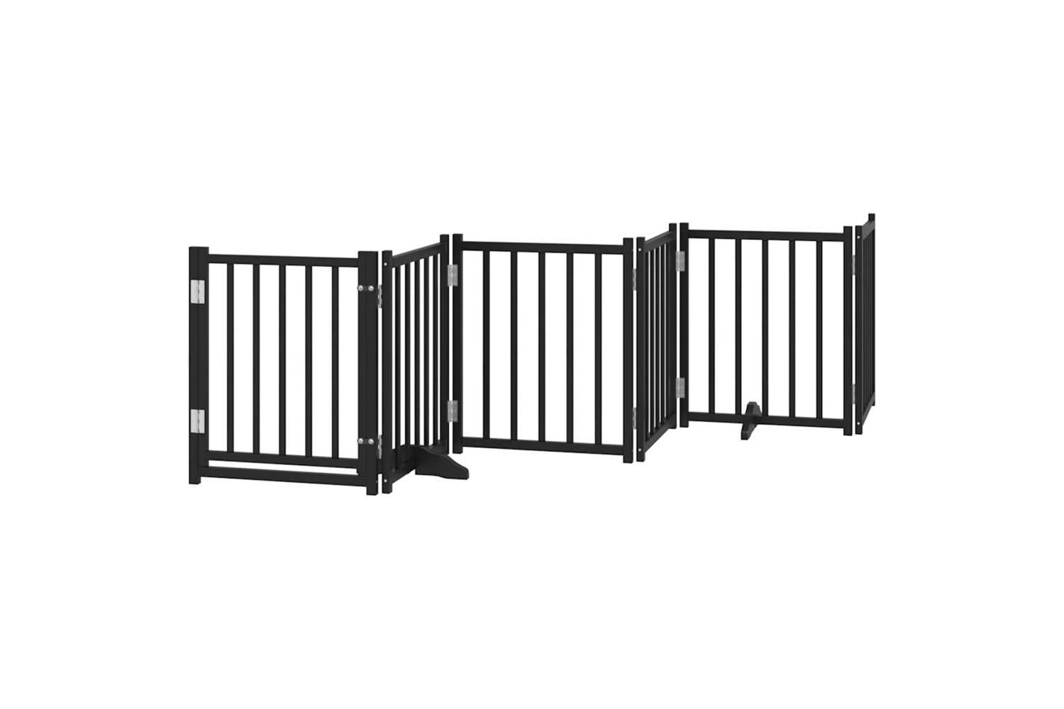 Vidaxl Dog Gate With Door Foldable 6 Panels Black 300 Cm Solid Wood Fir-2