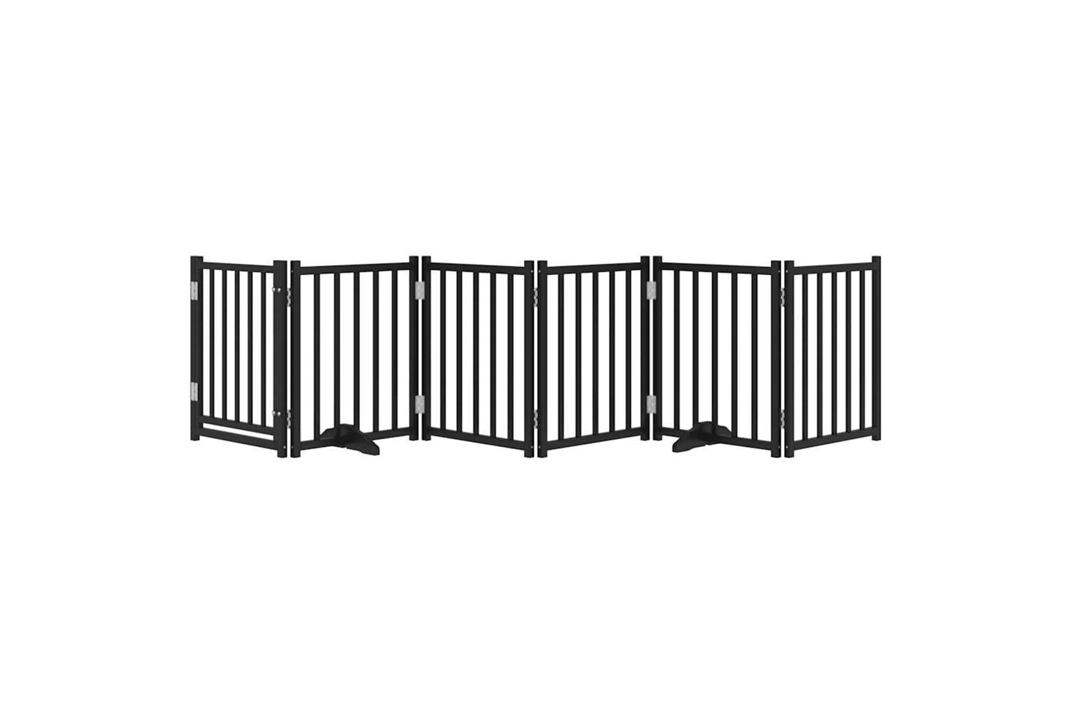Vidaxl Dog Gate With Door Foldable 6 Panels Black 300 Cm Solid Wood Fir-3