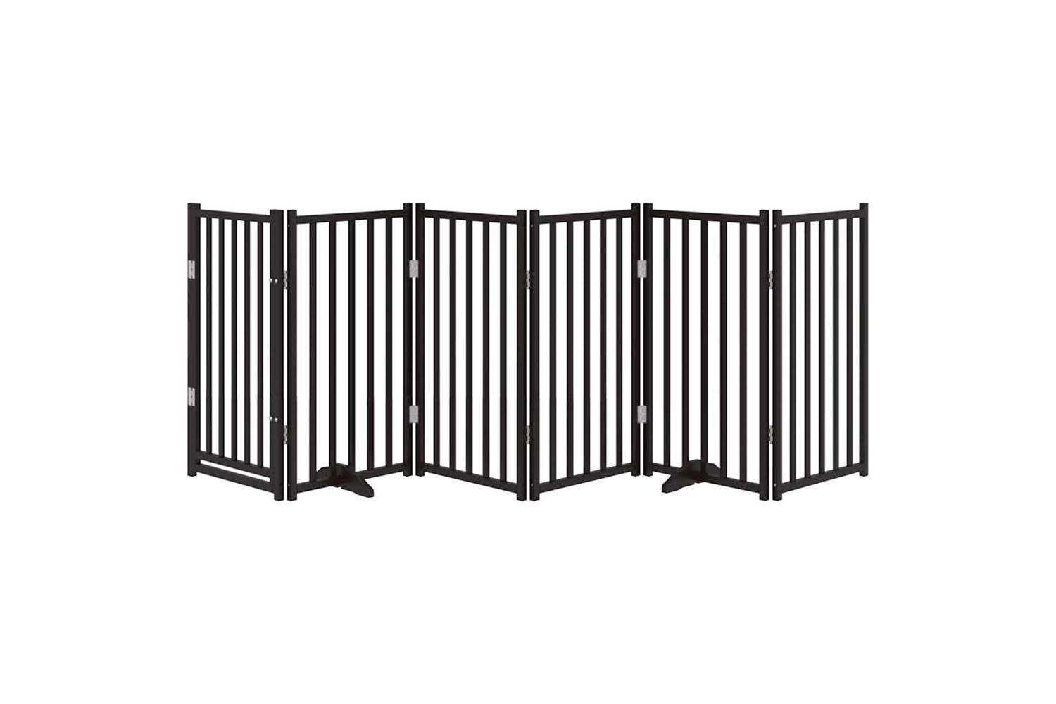 Vidaxl Dog Gate With Door Foldable 6 Panels Black 300 Cm Solid Wood Fir-3
