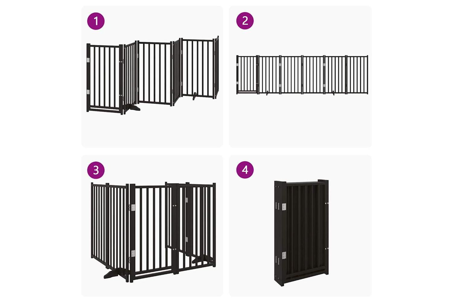 Vidaxl Dog Gate With Door Foldable 6 Panels Black 300 Cm Solid Wood Fir-7