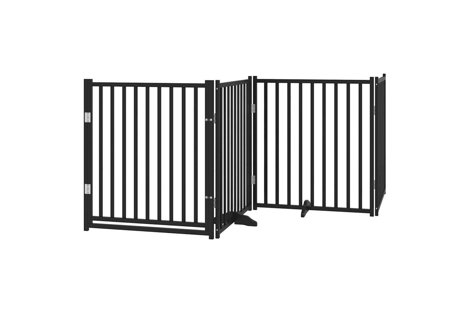 Vidaxl Dog Gate With Door Foldable 4 Panels Black 320 Cm Solid Wood Fir