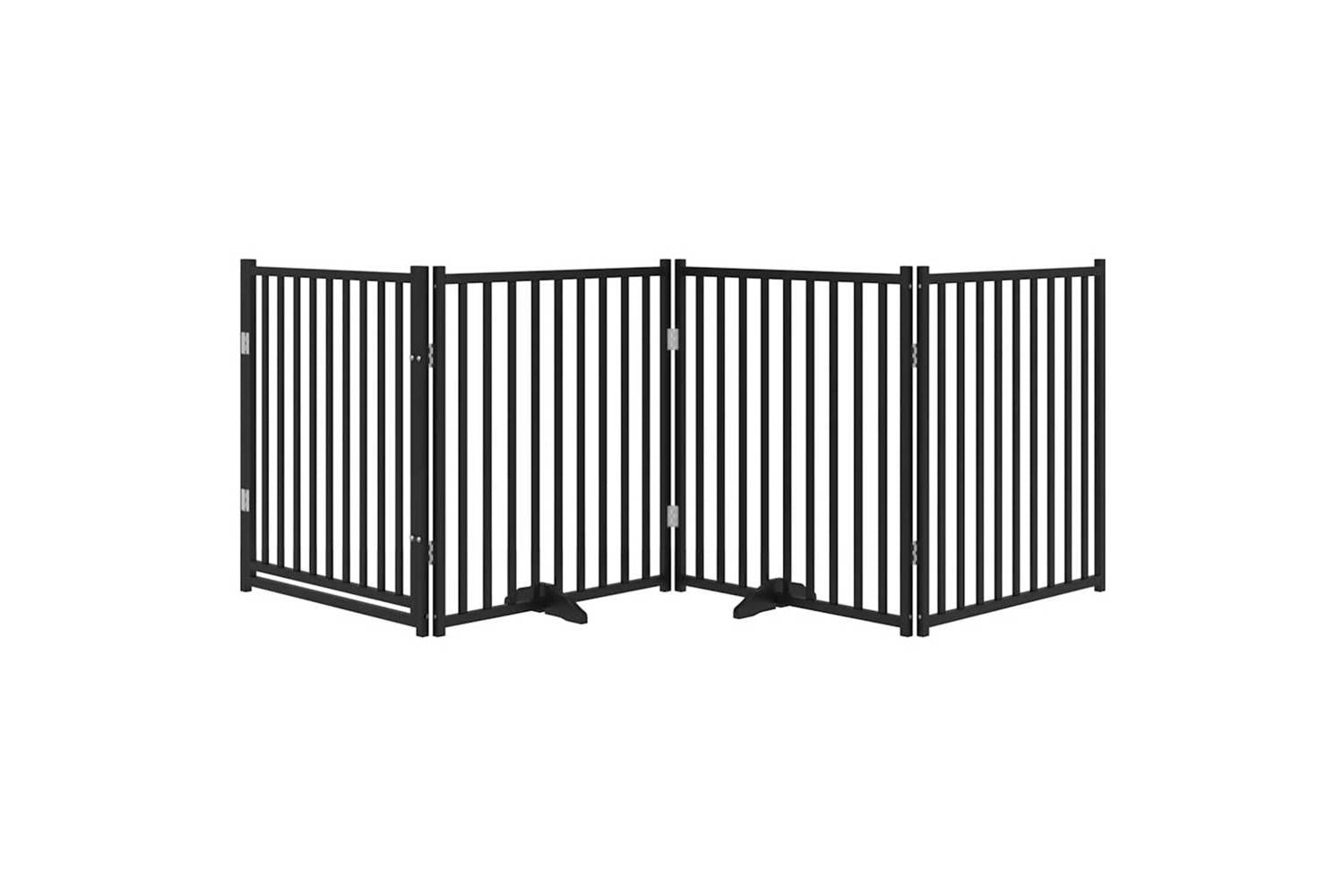 Vidaxl Dog Gate With Door Foldable 4 Panels Black 320 Cm Solid Wood Fir-3