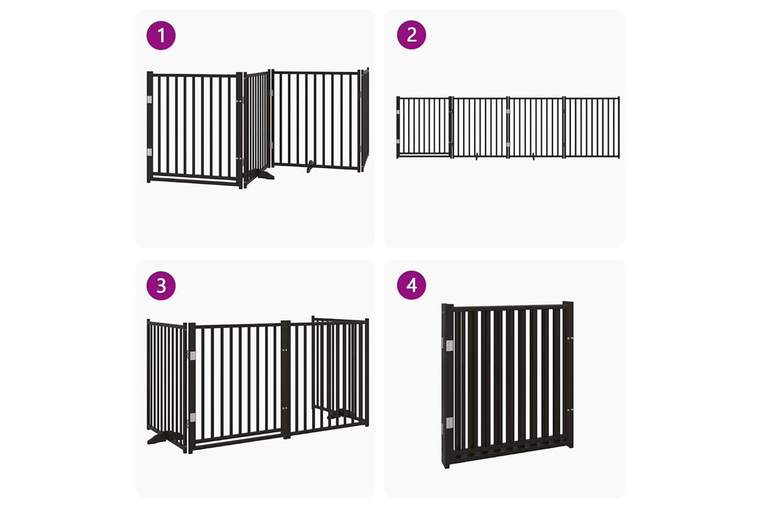 Vidaxl Dog Gate With Door Foldable 4 Panels Black 320 Cm Solid Wood Fir-7