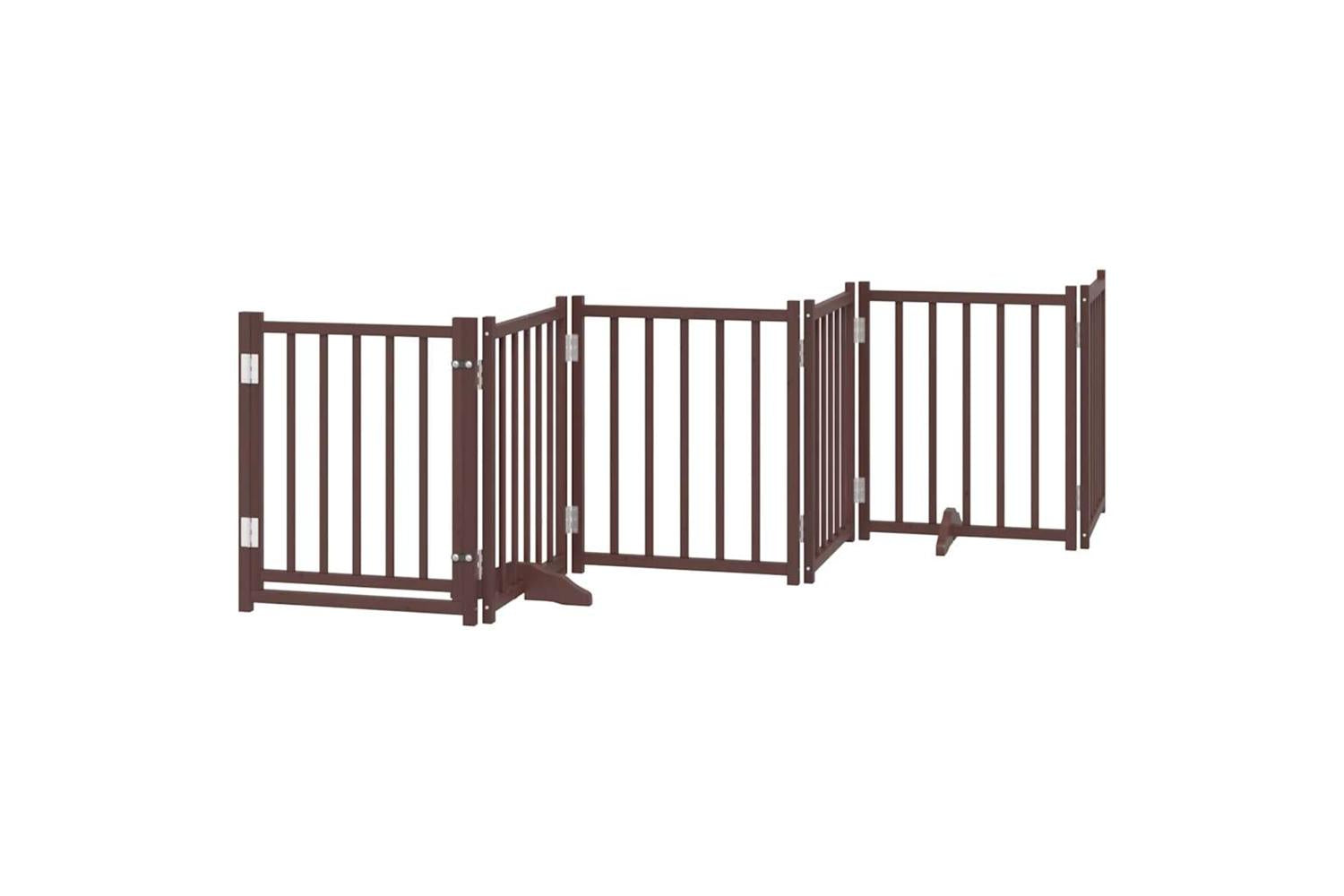 Vidaxl Dog Gate With Door Foldable 6 Panels Brown Oak 300 Cm Solid Wood Fir-2