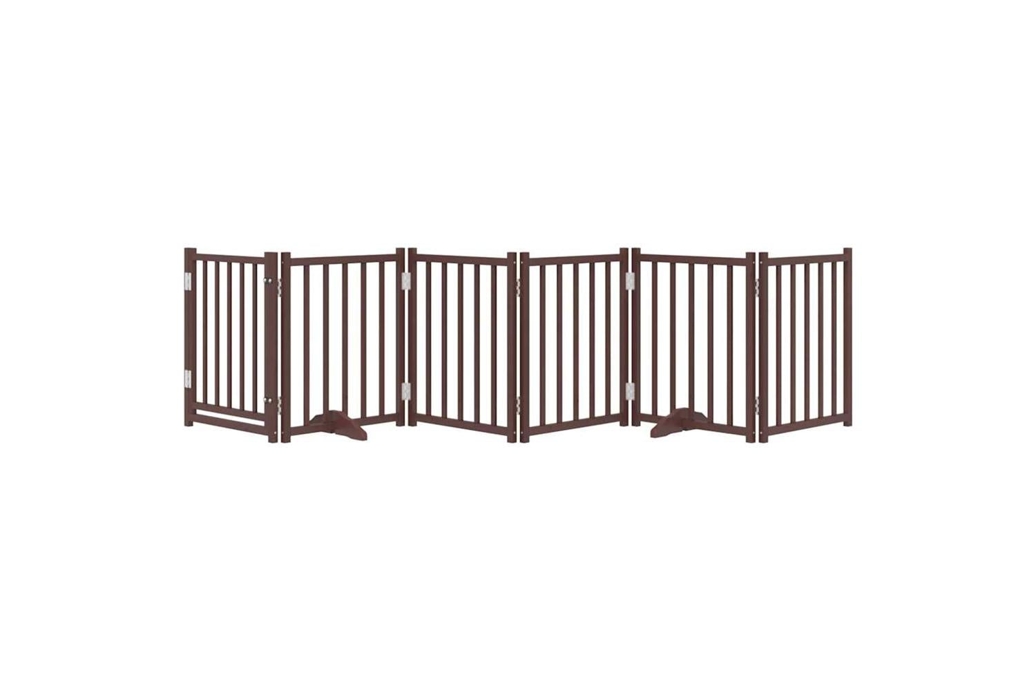 Vidaxl Dog Gate With Door Foldable 6 Panels Brown Oak 300 Cm Solid Wood Fir-3