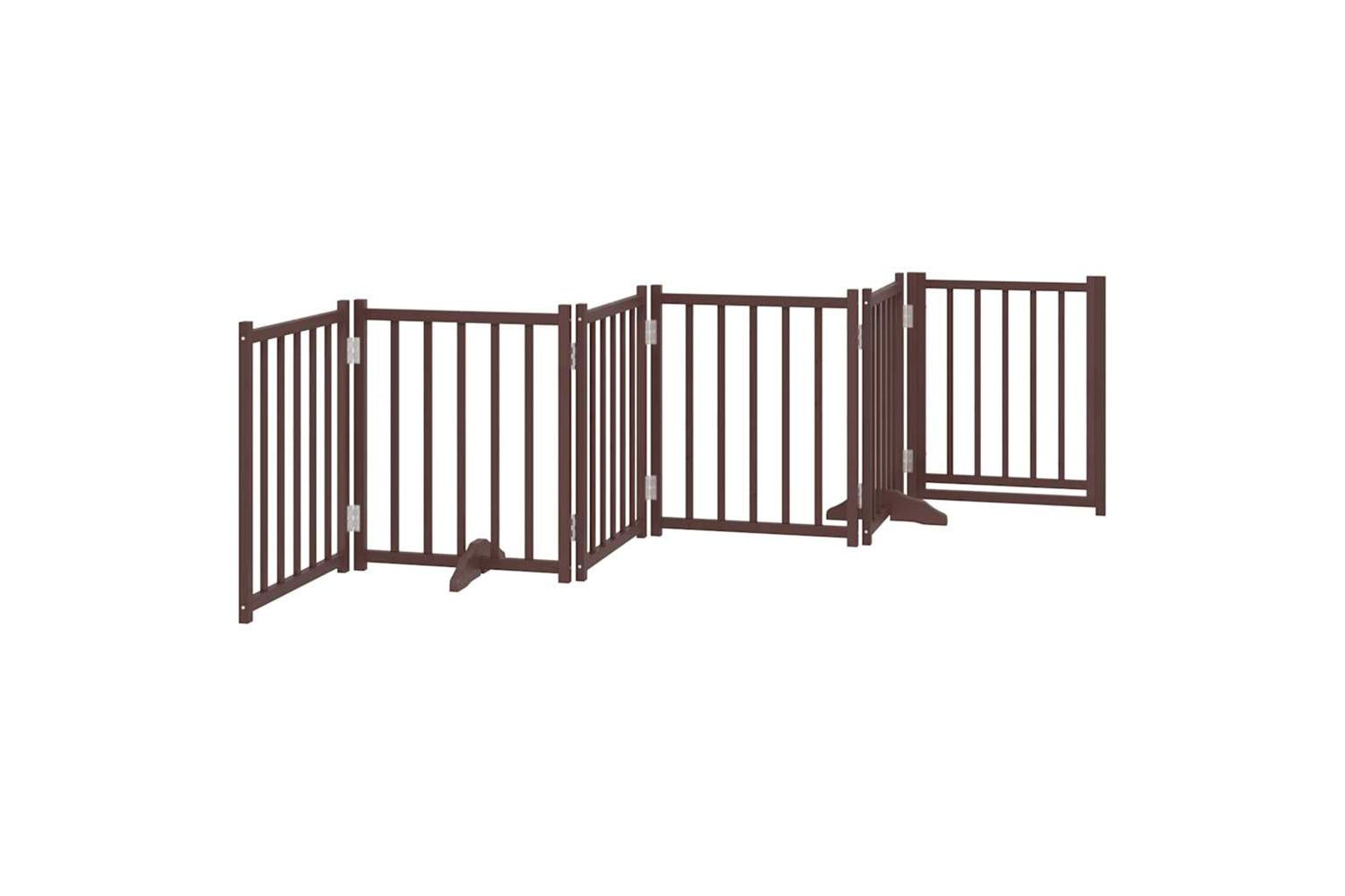Vidaxl Dog Gate With Door Foldable 6 Panels Brown Oak 300 Cm Solid Wood Fir-6
