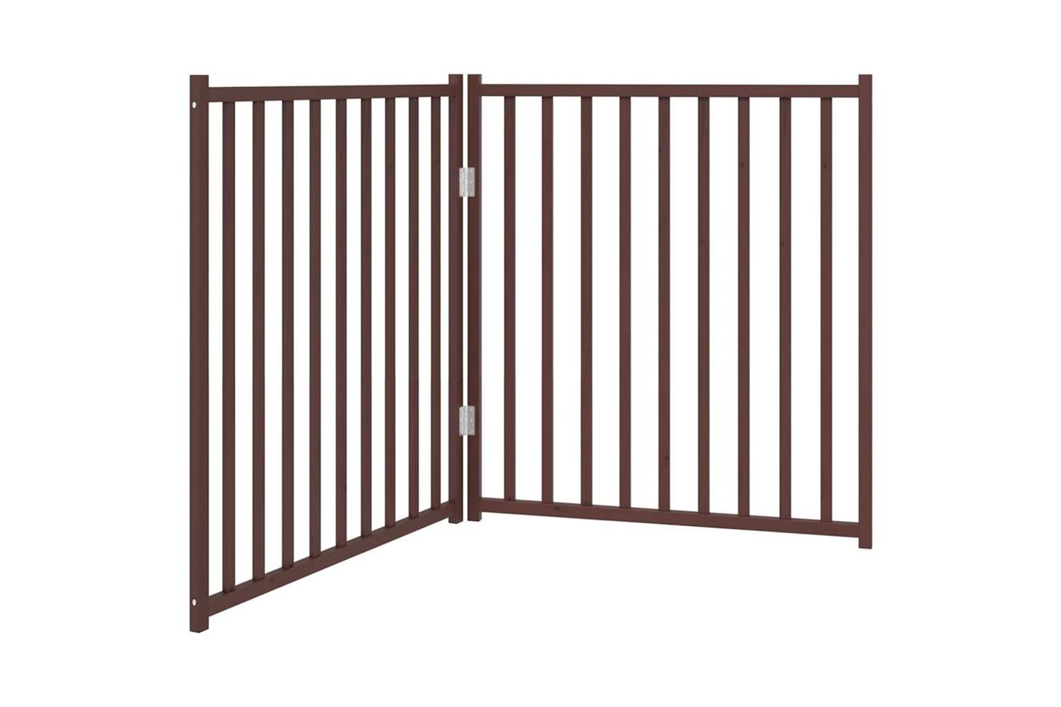 Vidaxl Dog Gate Foldable 2 Panels Brown Oak 160 Cm Solid Wood Fir-2