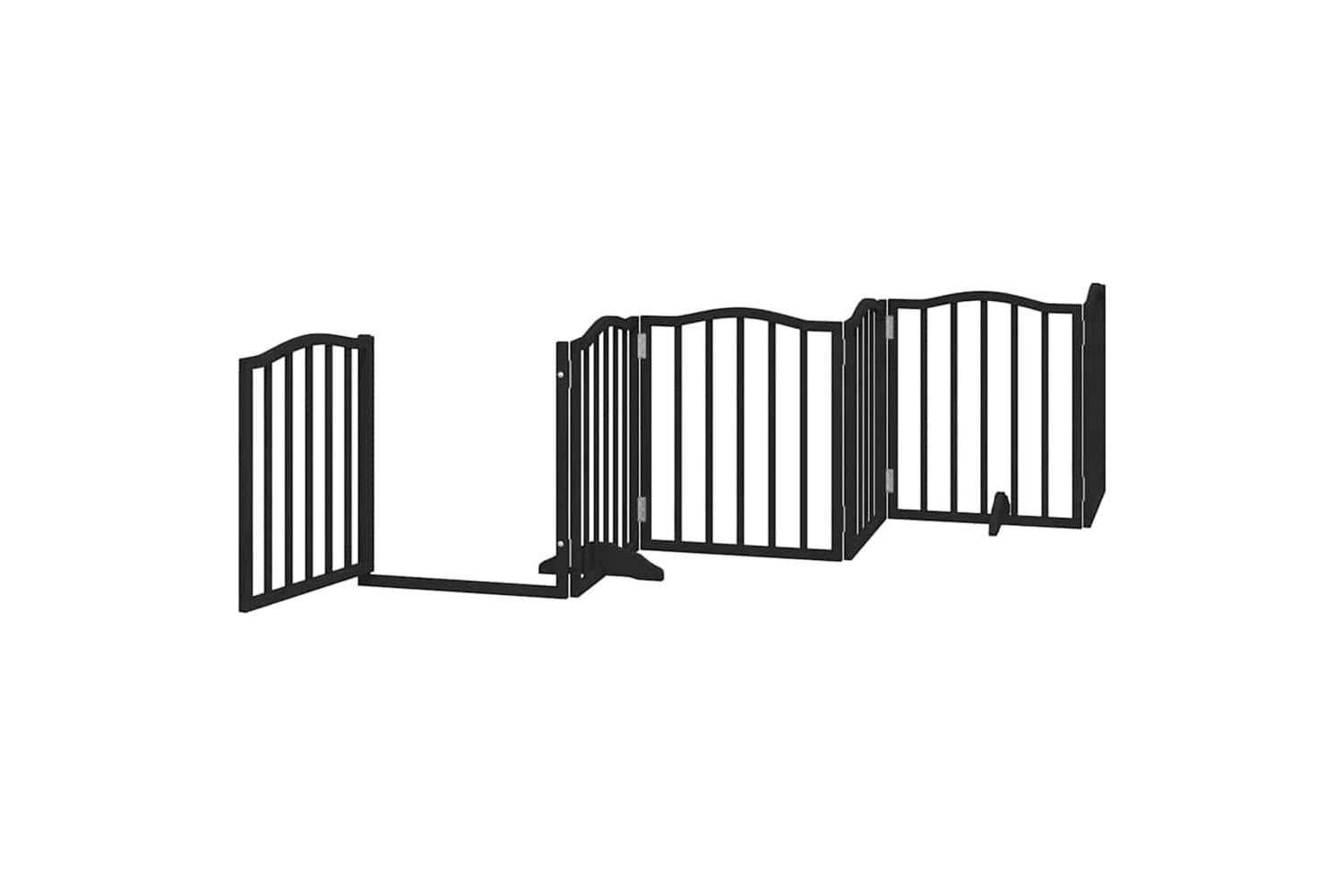 Vidaxl Dog Gate With Door Foldable 9 Panels Black 450 Cm Poplar Wood-5
