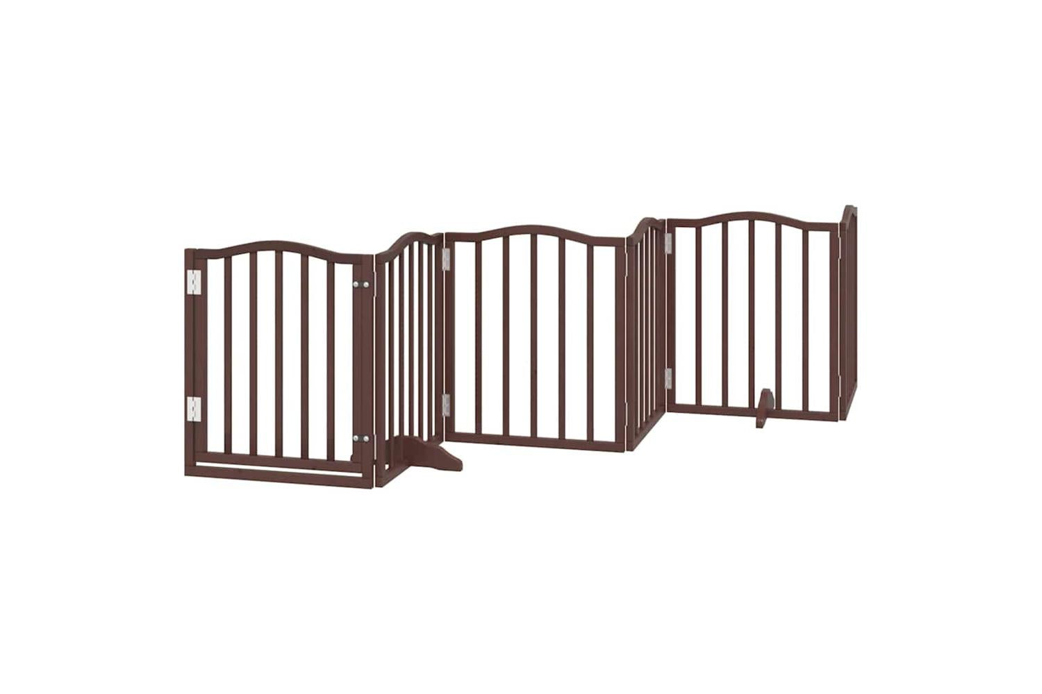 Vidaxl Dog Gate With Door Foldable 15 Panels Brown 750 Cm Poplar Wood-4