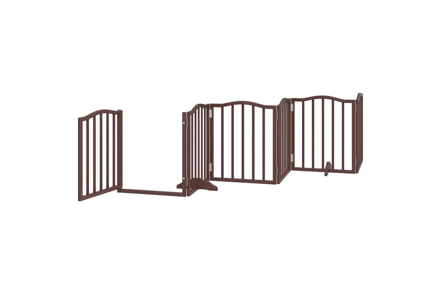 Vidaxl Dog Gate With Door Foldable 15 Panels Brown 750 Cm Poplar Wood-5