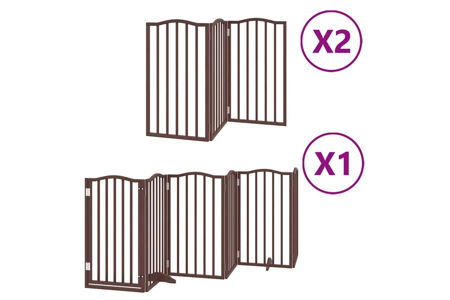Vidaxl Dog Gate With Door Foldable 12 Panels Brown 600 Cm Poplar Wood