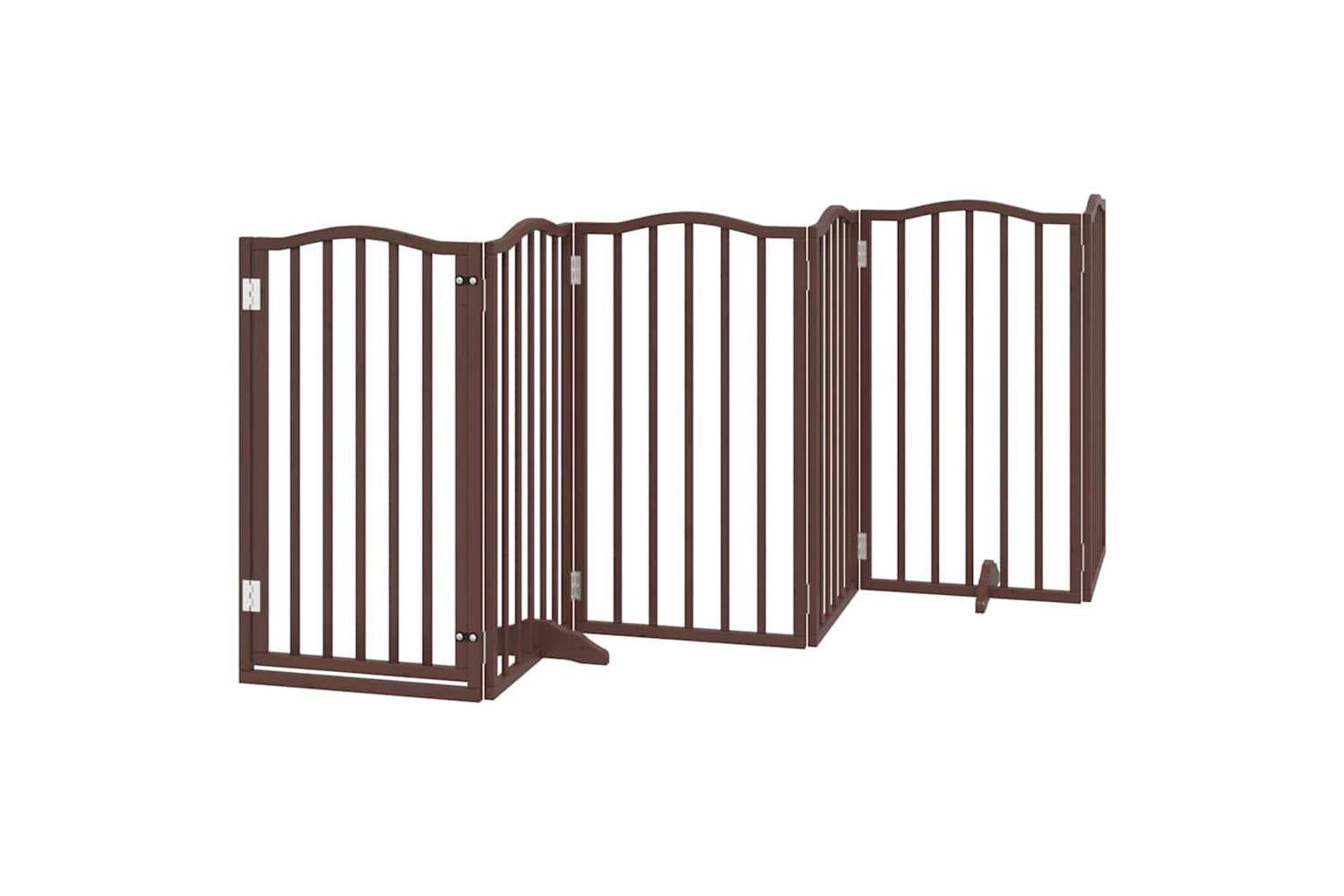 Vidaxl Dog Gate With Door Foldable 12 Panels Brown 600 Cm Poplar Wood-4