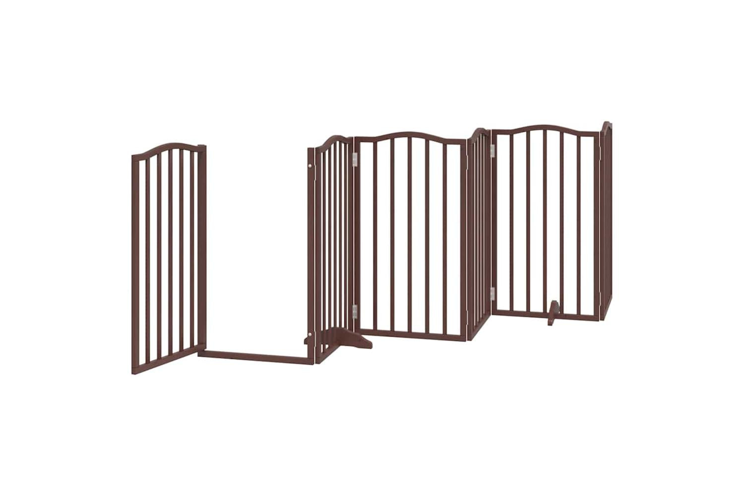 Vidaxl Dog Gate With Door Foldable 12 Panels Brown 600 Cm Poplar Wood-5