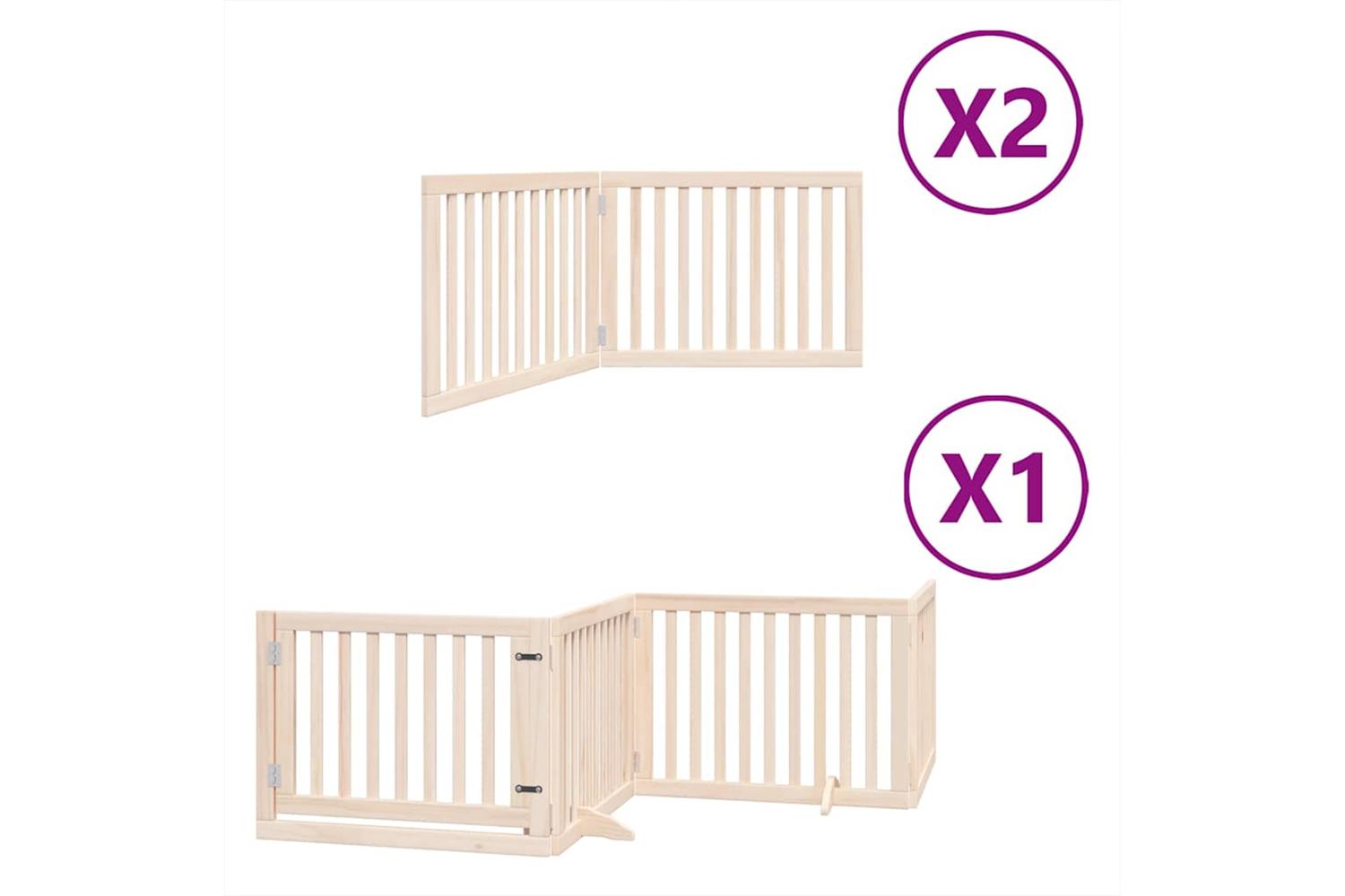 Vidaxl Dog Gate With Door Foldable 8 Panels 640 Cm Poplar Wood