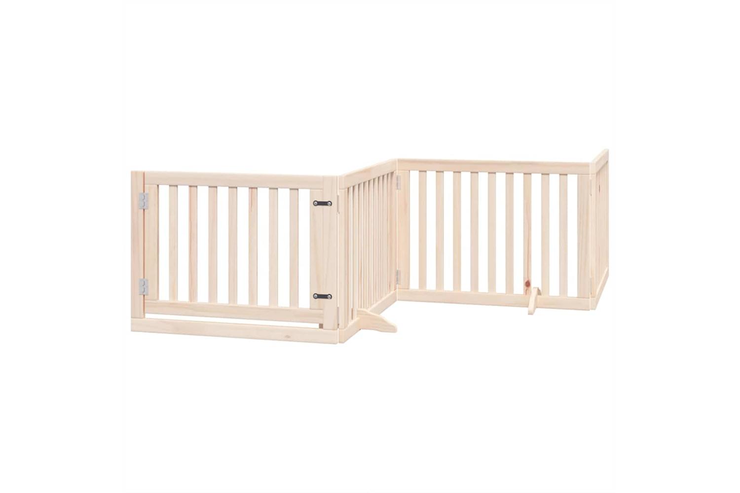 Vidaxl Dog Gate With Door Foldable 8 Panels 640 Cm Poplar Wood-4