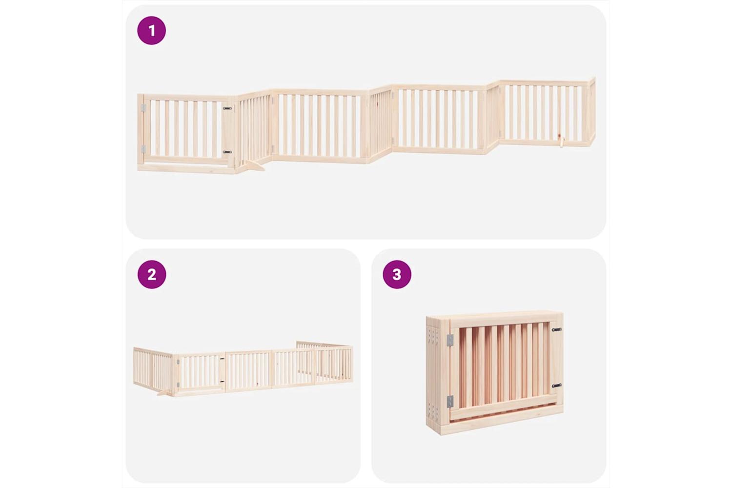 Vidaxl Dog Gate With Door Foldable 8 Panels 640 Cm Poplar Wood-5