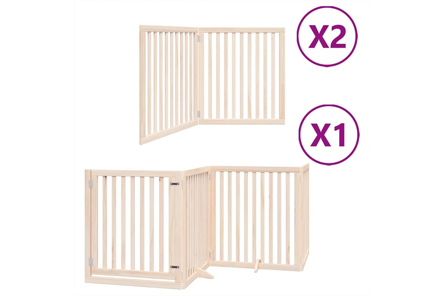 Vidaxl Dog Gate With Door Foldable 8 Panels 640 Cm Poplar Wood-2