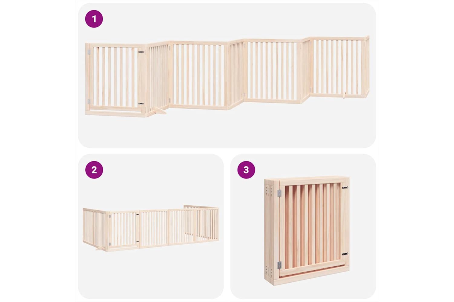 Vidaxl Dog Gate With Door Foldable 8 Panels 640 Cm Poplar Wood-5