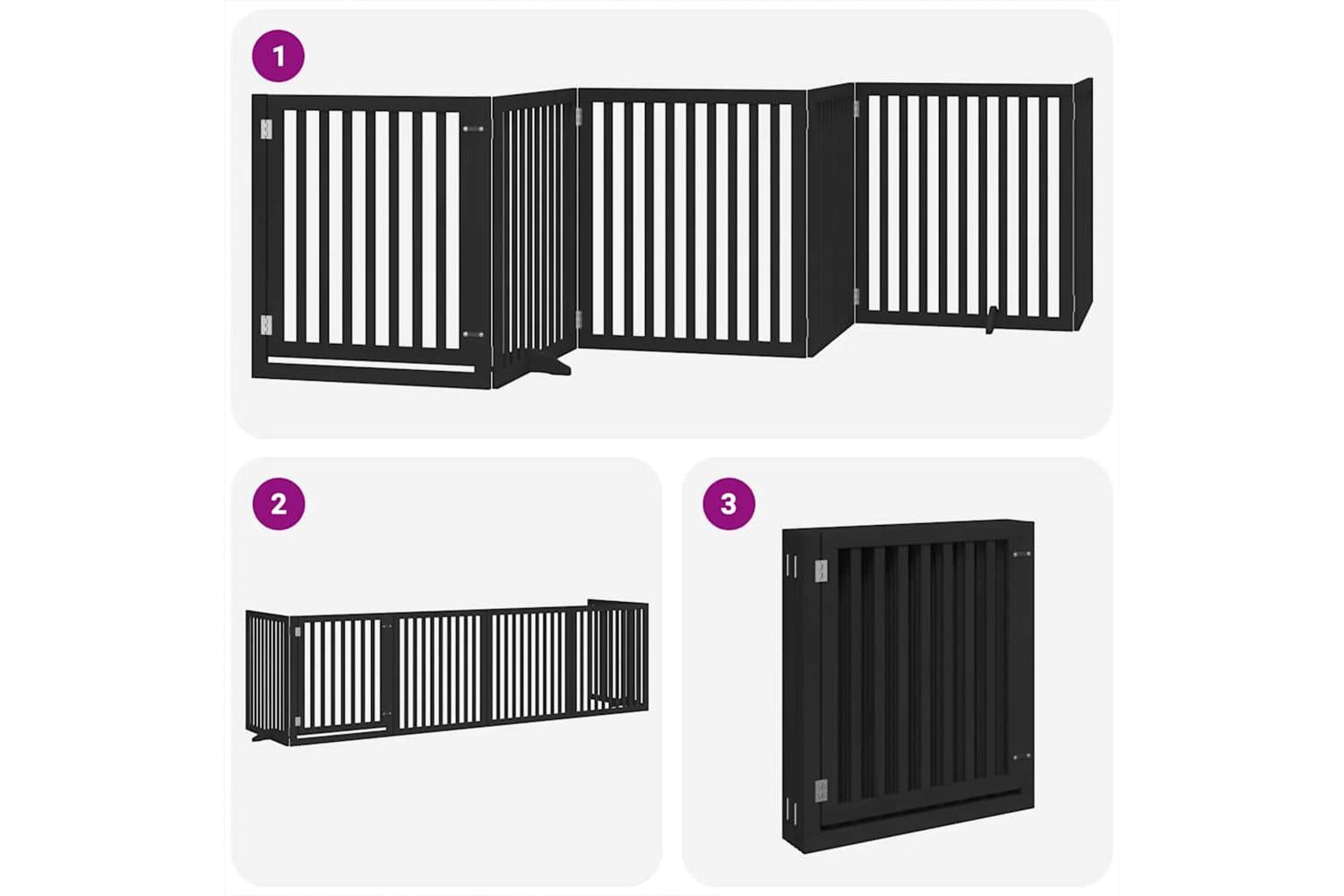 Vidaxl Dog Gate With Door Foldable 6 Panels Black 480 Cm Poplar Wood-5