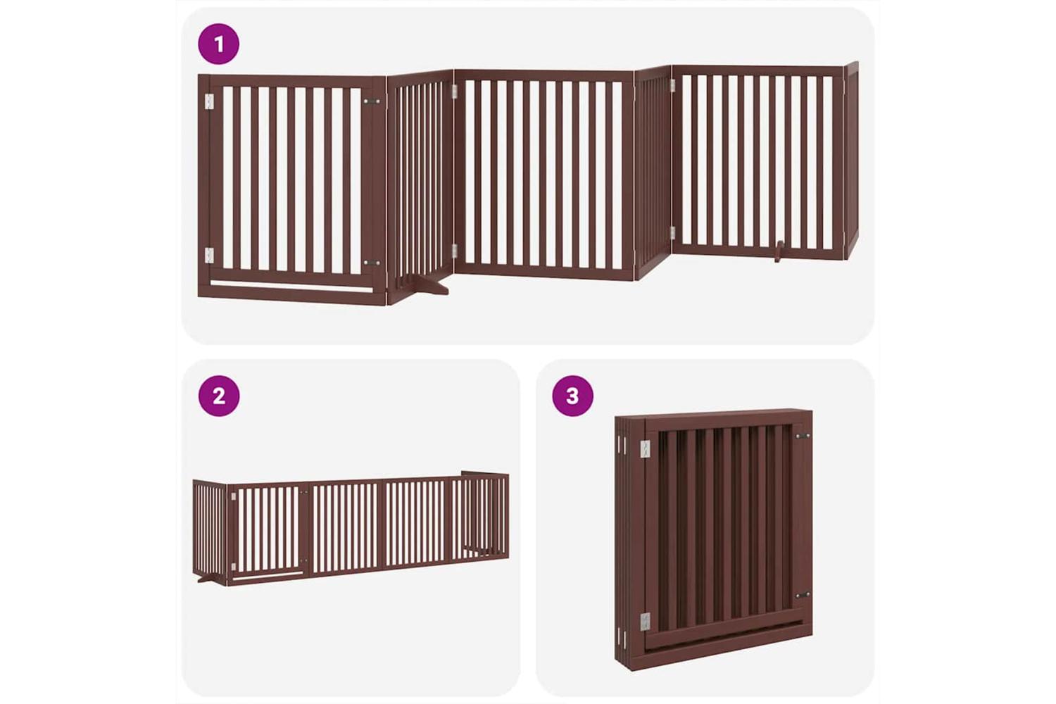 Vidaxl Dog Gate With Door Foldable 6 Panels Brown 480 Cm Poplar Wood-5