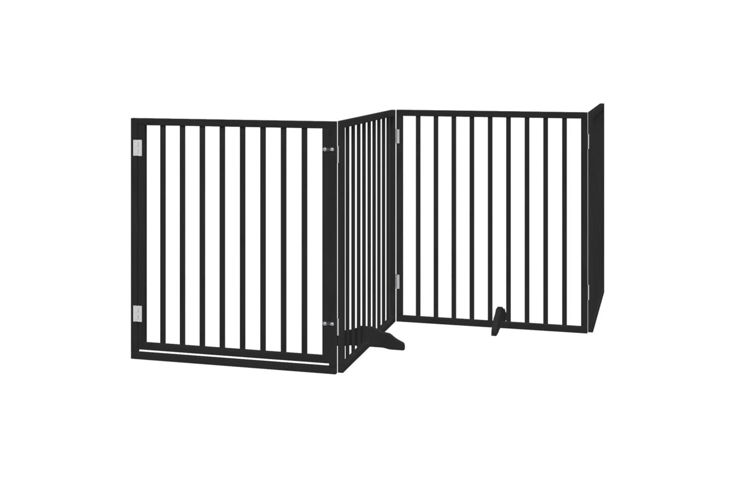 Vidaxl Dog Gate With Door Foldable 4 Panels Black 320 Cm Poplar Wood-2
