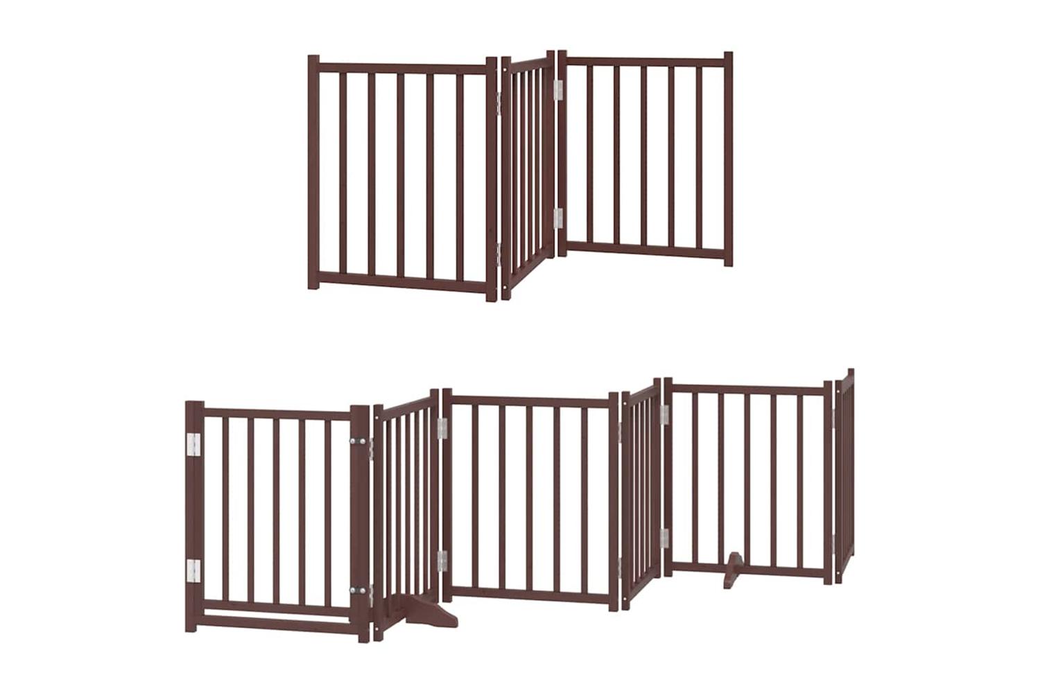 Vidaxl Dog Gate With Door Foldable 12 Panels Brown 600 Cm Poplar Wood-3
