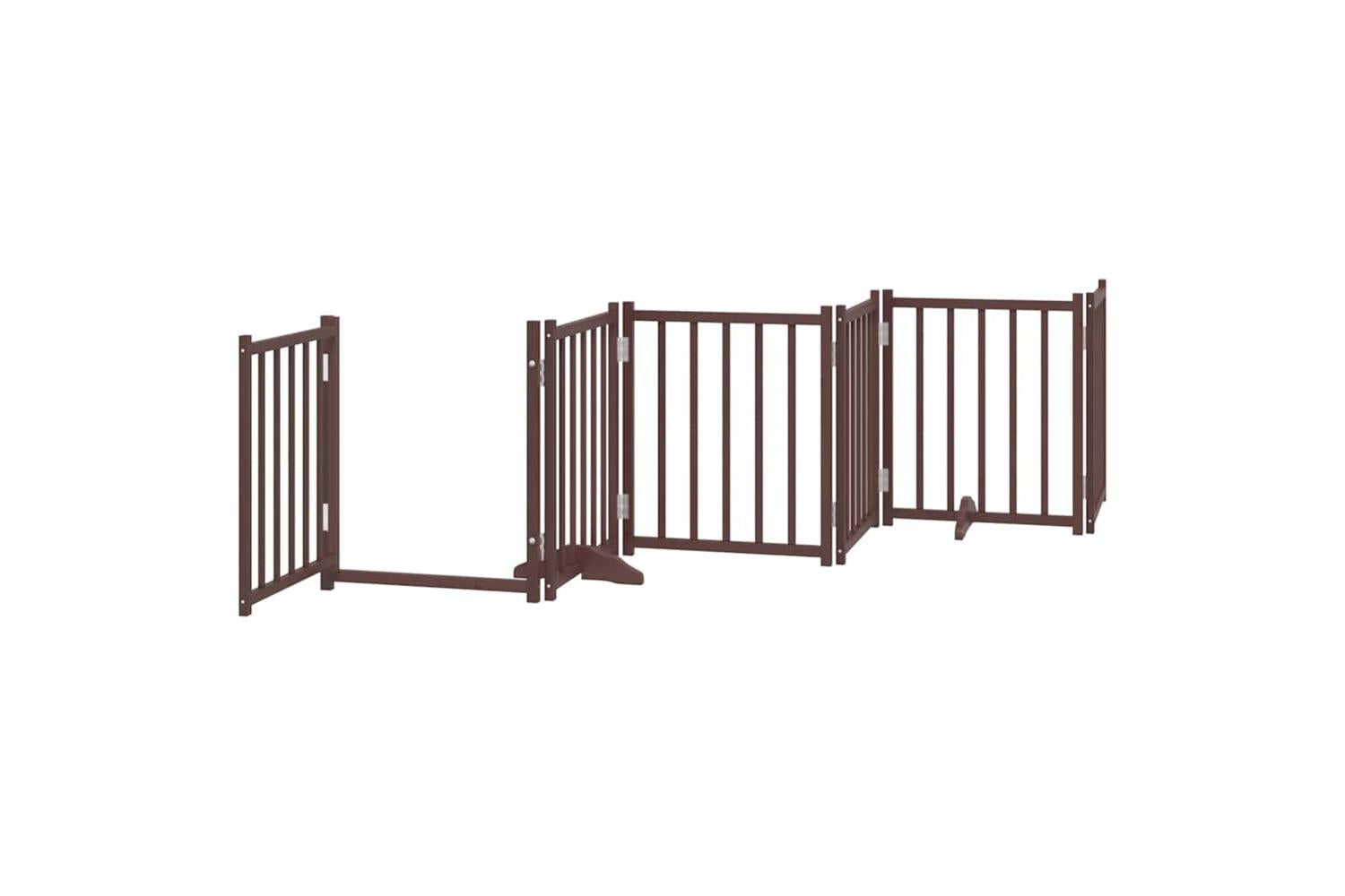 Vidaxl Dog Gate With Door Foldable 12 Panels Brown 600 Cm Poplar Wood-5