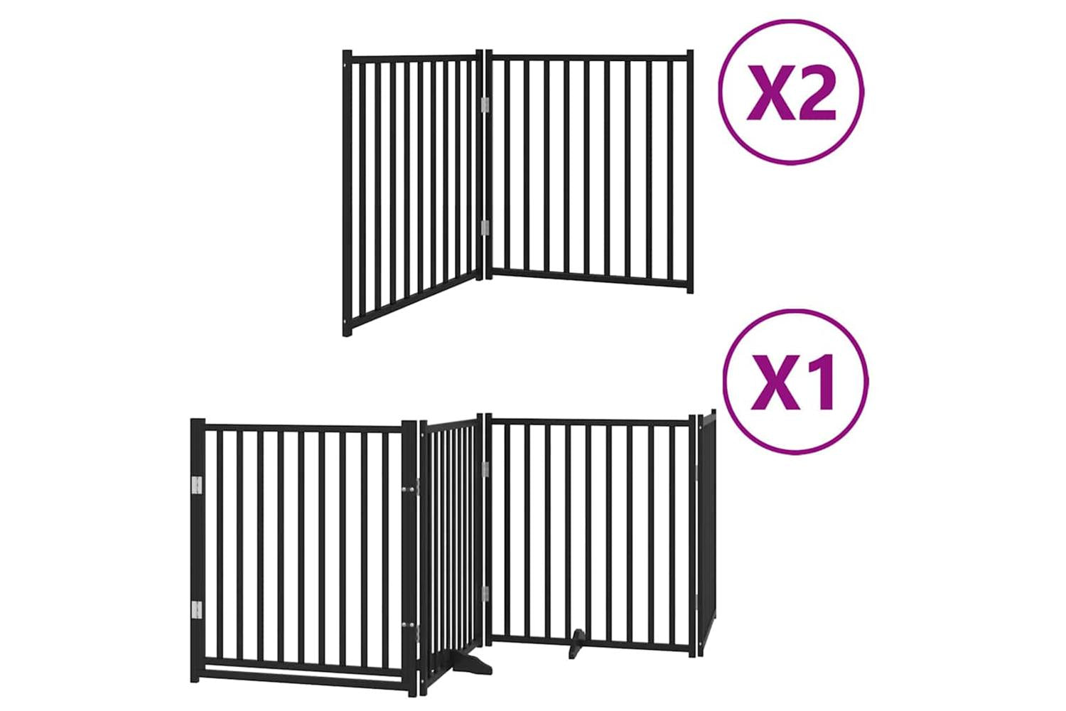 Vidaxl Dog Gate With Door Foldable 8 Panels Black 640 Cm Poplar Wood
