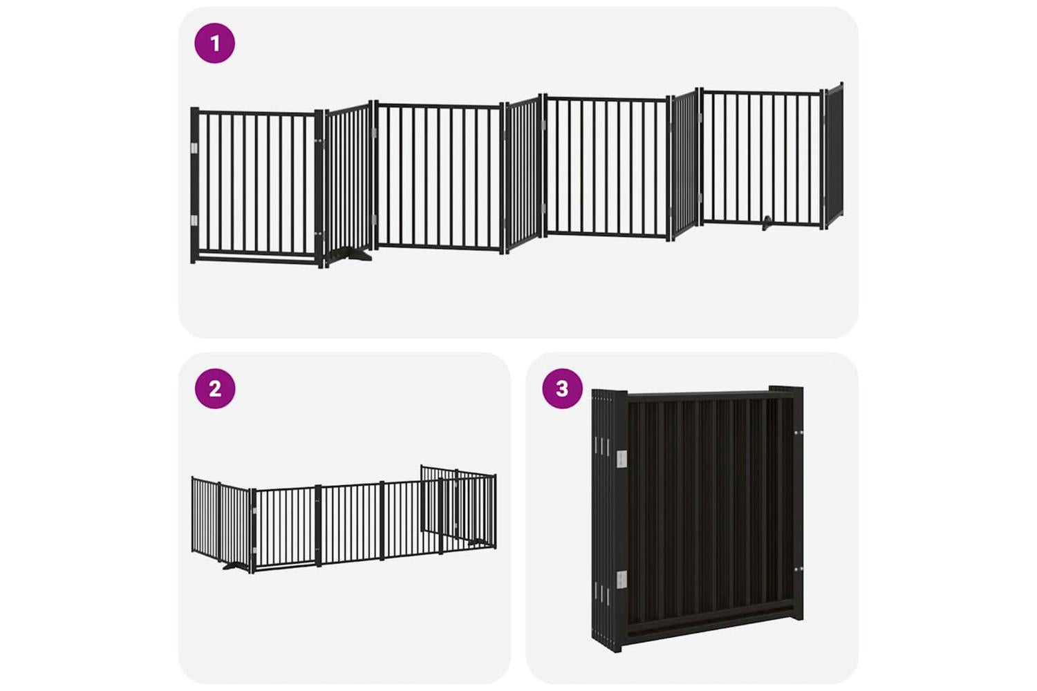 Vidaxl Dog Gate With Door Foldable 8 Panels Black 640 Cm Poplar Wood-6