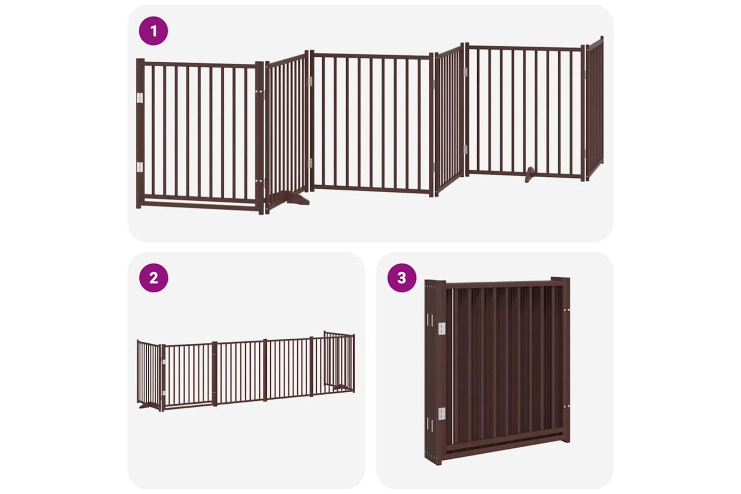 Vidaxl Dog Gate With Door Foldable 6 Panels Brown 480 Cm Poplar Wood-6
