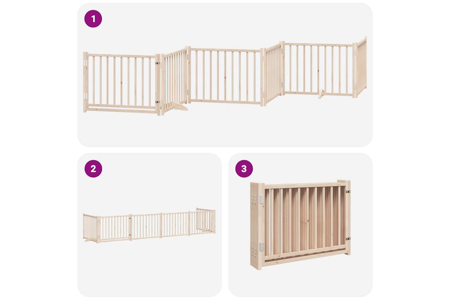 Vidaxl Dog Gate With Door Foldable 6 Panels 480 Cm Poplar Wood-6