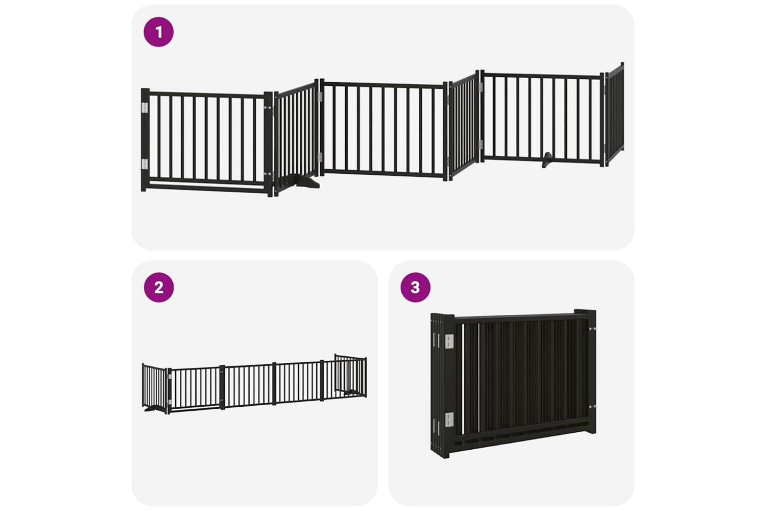 Vidaxl Dog Gate With Door Foldable 6 Panels Black 480 Cm Poplar Wood-5