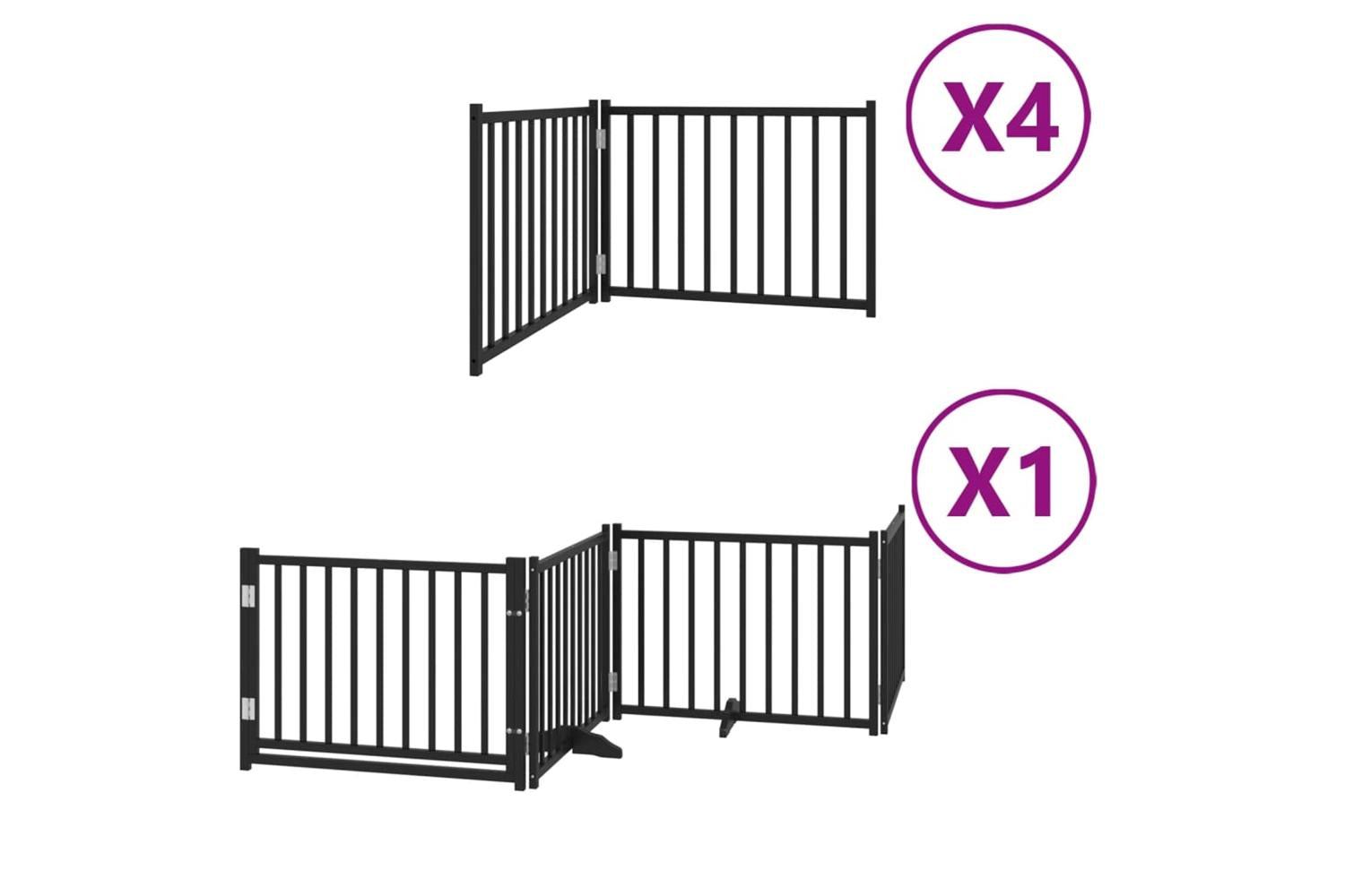 Vidaxl Dog Gate With Door Foldable 12 Panels Black 960 Cm Poplar Wood