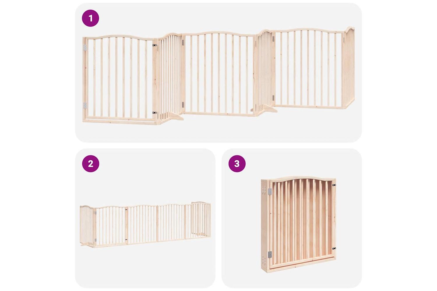 Vidaxl Dog Gate With Door Foldable 6 Panels 480 Cm Poplar Wood-6
