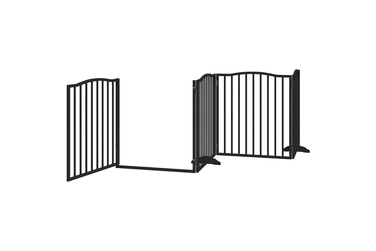 Vidaxl Dog Gate With Door Foldable 8 Panels Black 640 Cm Poplar Wood-5