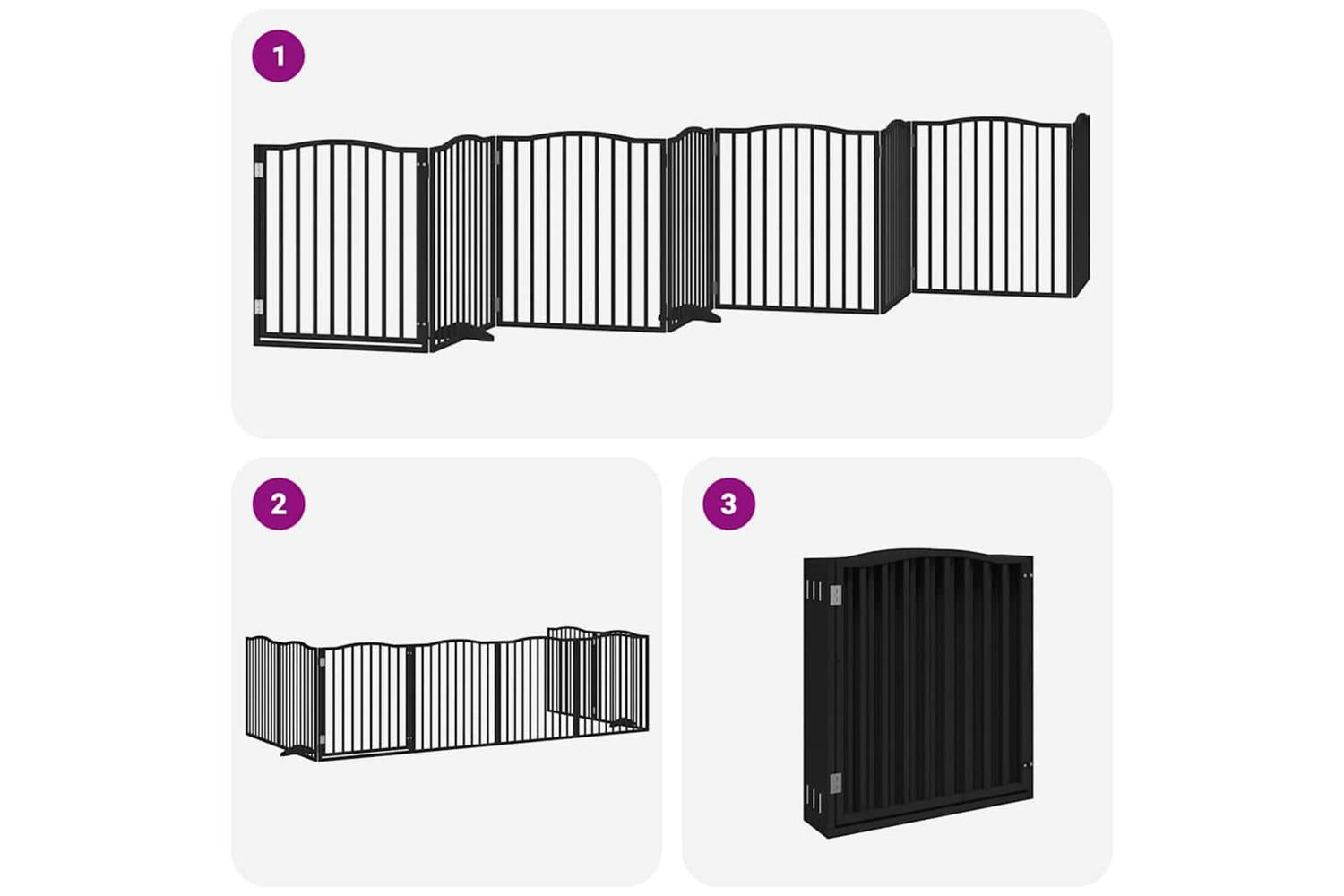 Vidaxl Dog Gate With Door Foldable 8 Panels Black 640 Cm Poplar Wood-6