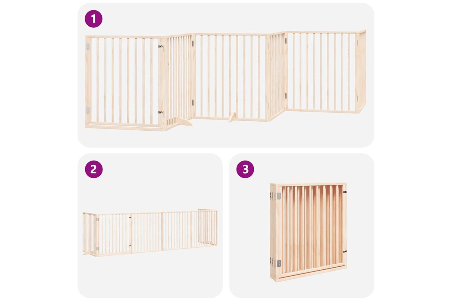 Vidaxl Dog Gate With Door Foldable 6 Panels 480 Cm Poplar Wood-5