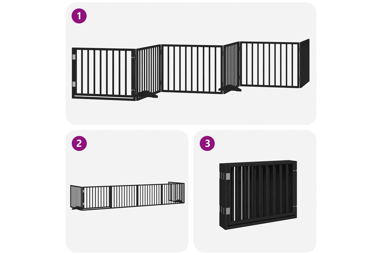 Vidaxl Dog Gate With Door Foldable 6 Panels Black 480 Cm Poplar Wood-5