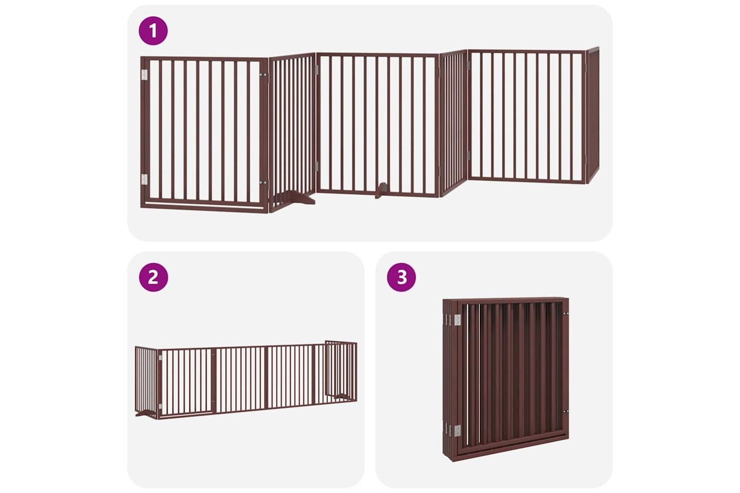 Vidaxl Dog Gate With Door Foldable 6 Panels Brown 480 Cm Poplar Wood-5